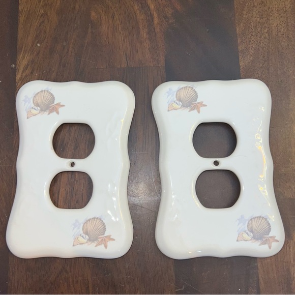 VB Athena Vintage Decor Ceramic Porcelain 2 Outlet Wall Cover Seashell Beach - Picture 2 of 6